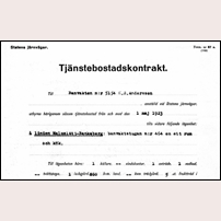 464 Ledingelunda. Då Karl Svante Andersson tillträdde banvaktsbefattningen här 1923 upprättades ett formellt tjänstebostadskontrakt. Här är övre delen av första sidan. Foto: --. 