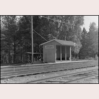 Jordbro hållplats tidigt 1960-tal. Observera till att plattformskanten är av trä. Foto: Björn Elthammar. 