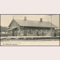 Västra Nöbbelöv station okänt år. Stationen öppnades 1901 samtidigt med hela järnvägen Charlottenlund - Skivarp. Banan blev en av de mest kortlivade i Sverige, då den lades ned redan 1919. Bilden kan inte vara tagen "omkring 1897" som Järnvägsmuseet uppger. Foto: Joh. Johansson, Rydsgård. 
