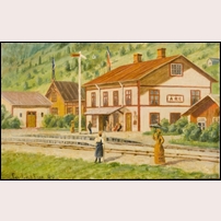 Åre station på en målning signerad Sv. Linnborg på 1890-talet. Målningen finns på Nordiska Museet varifrån bilden är hämtad.