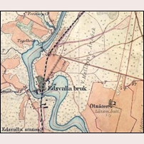 Edsvalla grusgrop. På Häradsekonomiska kartan från 1883-95 syns var spåret gått.  Foto: Häradsekonomiska kartan. 