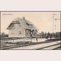 Loshult station. Stationen liksom bandelen tillkom 1909. Bilden förefaller tagen ganska snart därefter. Foto: Okänd. 