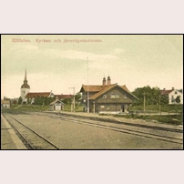 Älvdalen station på ett trevligt gammalt kolorerat vykort. Foto: Okänd. 