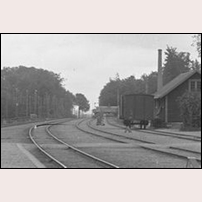302 Tjörnarp, f.d. Gunnarps kvarn, syns här på avstånd. Utsnitt ur en bild av Tjörnarp station från 1910-talet. Foto: Okänd. 