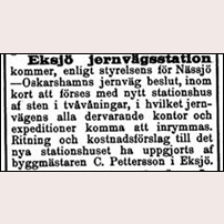 Östgöta-Posten den 7 februari 1896. Var det C. Pettersson som ritade stationshuset? Eller var detta bara ett förslag bland flera som inte kom till utförande?