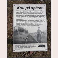 328 Sävsjöström den 12 april 2015, en av de informationsskyltar som satts upp inom den forna järnvägsstationen visar banvakten Bonell, som tjänstgjorde här 1916-1948. Foto: Jörgen Sjöblom. 