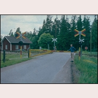 NBJ 45 Grönälven sommaren 1977. Trafiken är nedlagd och inga grindar ska mera stängas för några tåg. Bilden är en "fotokörning" och visar hur det kunde se ut i skarpt läge. Foto: Lennart Strömquist. 