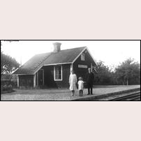 Tingstad håll- och lastplats okänt år, gissningsvis på 1930-talet. Okänt vykort från Söderköpings kommuns webbsida om järnvägens historia. Foto: Okänd. 