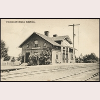 Vikmanshyttan station senast 1908. Vykort postgånget d.å. Bild från Järnvägamuseet. Foto: Okänd. 