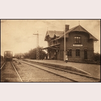Södervidinge station, här med den gamla stavningen av namnet, i början av 1900-talet. Okänt vykort. Foto: Okänd. 