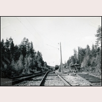 Fisklösen lastplats (enligt Järnägsdata ingen egentlig lastplats, enbart ett s.k. sidospår) på 1950-talet. Den skyddades av en huvudsignal, på den tiden givetvis en semafor. Bild från Järnvägsmuseet. Foto: Okänd. 