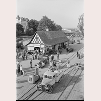 Visby hamnstation på 1940-talet. Skylten på huset har texten Effektinlämning. Bild från Järnvägsmuseet. Foto: Eric Lundquist. 