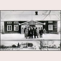 612 Åsaka grindar ses här på den nedre bilden till höger om vägövergången. Huset till vänster är Åsaka folkskola. Bilden är tagen under sista hälften av 1920-talet. Bild från Järnvägsmuseet. Foto: Anders Karlsson. 