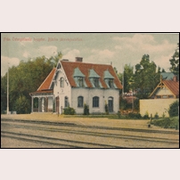 Bjärka station på ett okänt vykort. Namnet Bjärka ändrades 1913 till Bjärka-Säby så bilden bör vara tagen senast då. Foto: Okänd. 