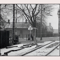 612 Vaktstugan Helsingborg i januari 1958. Delförstoring av bild från Järnvägsmuseet. Foto: Okänd. 