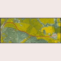 Linga grusgrop och spåret dit på den ekonomiska kartan från 1953. Den röda linjen är spårets sträckning. 