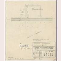 Finnslätten banvaktsstuga, tomtkarta 1950. Originalet finns i Riksarkivet (Statens Järnvägars ritningssamling: Stationsbyggnader, Banvaktsstugor, SE/RA/81002.10/28/6/36:2 (1950-1950) - Bild 1). 
