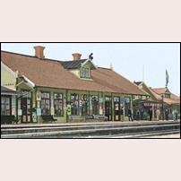 Gnesta station, gamla stationshuset, okänt år. Bilden är hämtad från Facebookgruppen Gnesta med omnejd förr och nu. Foto: Okänd. 